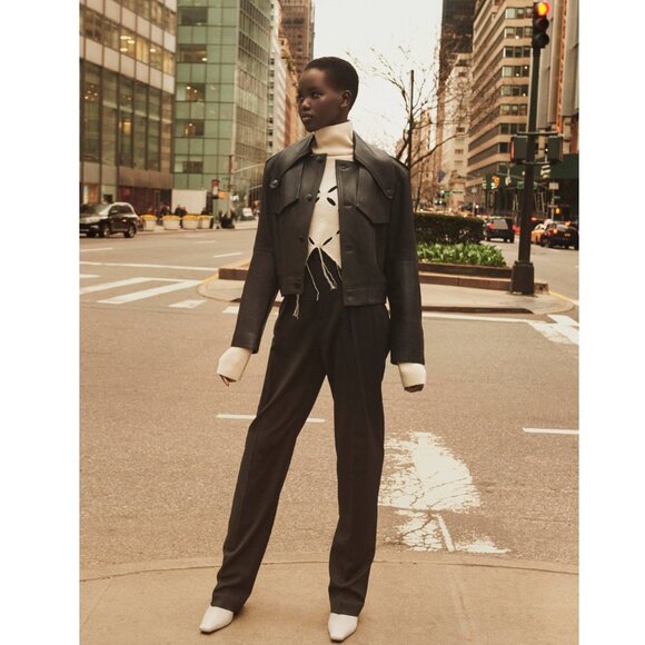 H&M Cashmere-blend Cream Cut-Out Cropped Turtleneck Sweater Ext-Long Sleeve SzXL - Picture 6 of 7